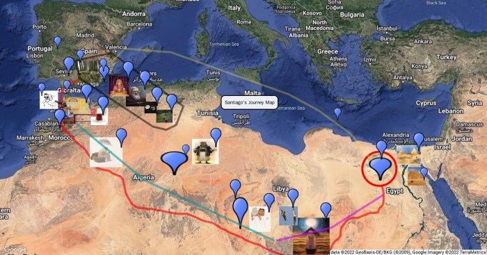 Map of the alchemist santiago's journey